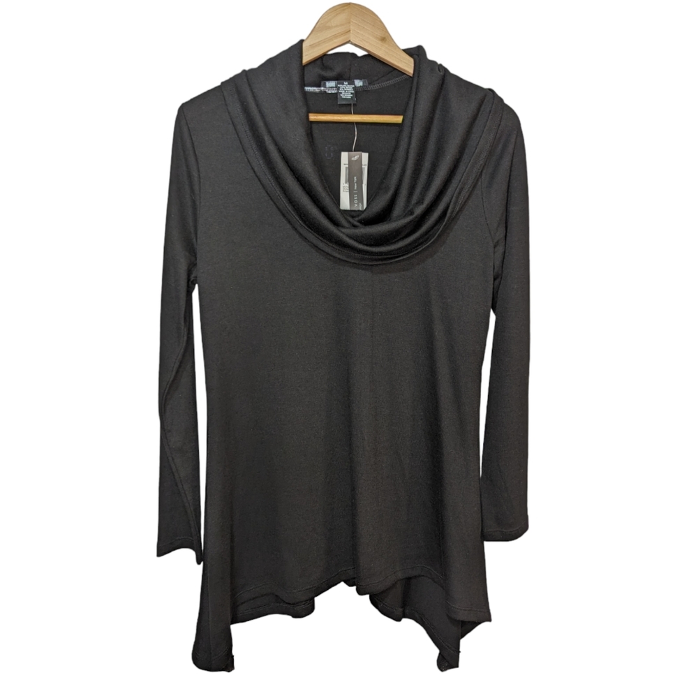 Joan Vass Black Long Sleeve Cowl Neck Top